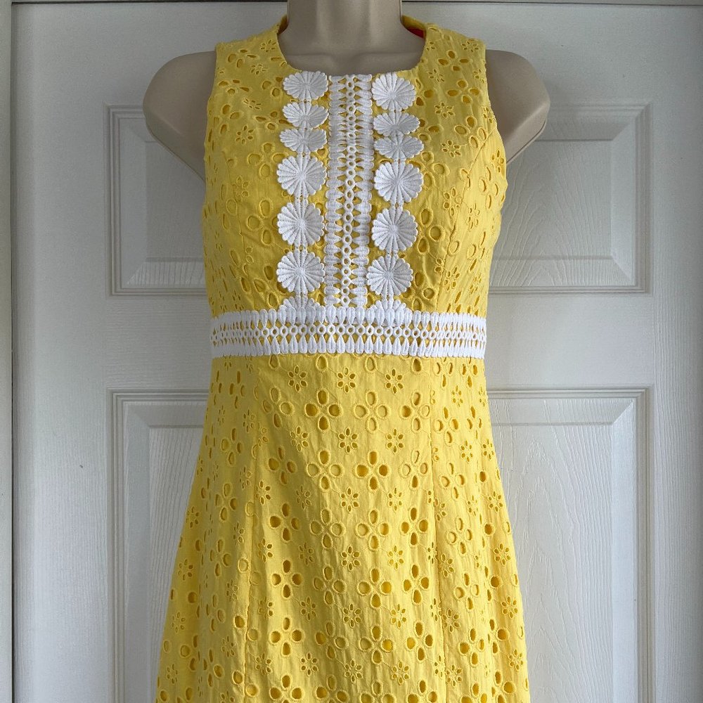 Lilly Pulitzer NWOT Yellow Eyelet Raille Dress with Crochet Trim Size 0